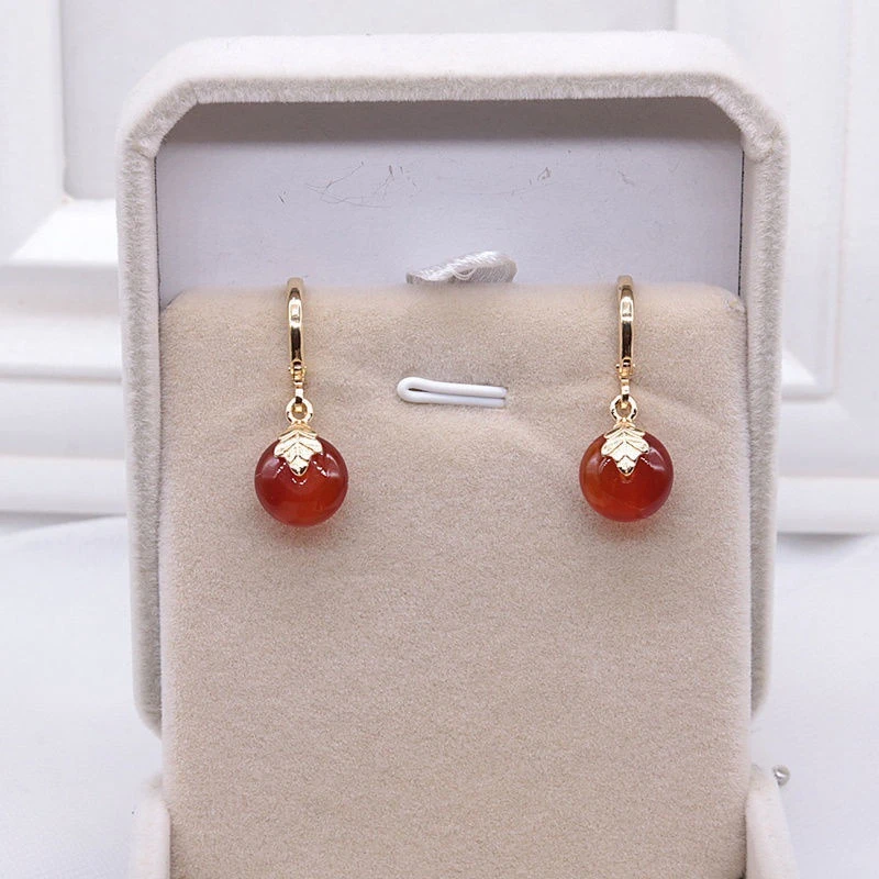 红玛瑙耳扣防过敏耳环红色复古平安扣耳坠