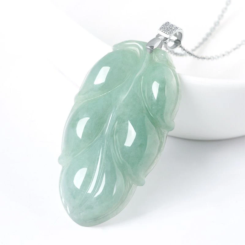 冰种天然A货翡翠金枝玉叶项链女玉石叶子吊坠转运珠挂件玉佩高冰