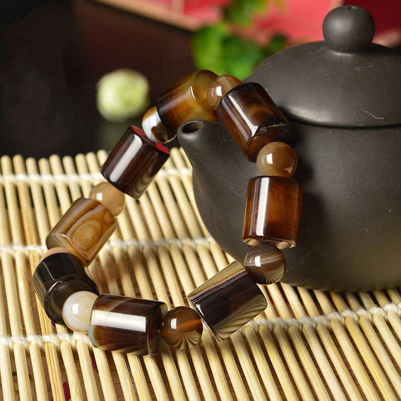 天然巴西缠丝玛瑙桶珠手链路路通男手链运珠佛珠鼓珠手串送男友
