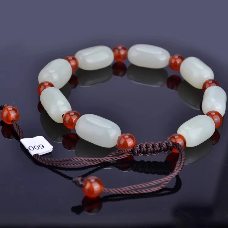 天然新疆和田玉手链手编随形青白玉手串男女款玉石手链送证书