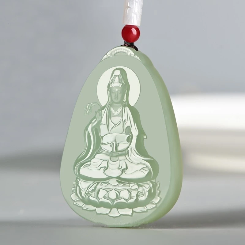 天然和田玉观音吊坠新疆项链柳枝净瓶观世音菩萨男士女款玉坠