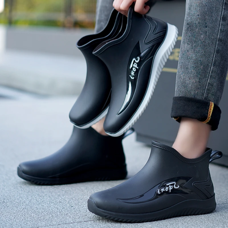 男士短筒时尚雨鞋防滑耐磨厨房劳保厚平底胶鞋保暖防水钓鱼雨靴男
