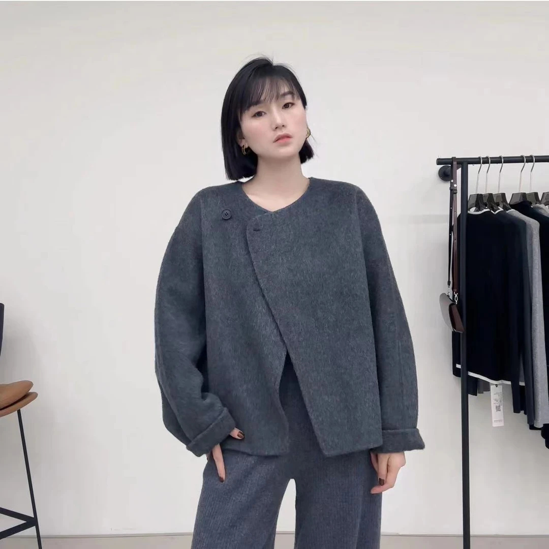 WW 私服·无领短款灰色大衣W041