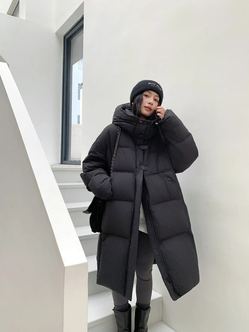 NVOEWA 冬季时尚气质极简百搭韩系鹅绒长款羽绒服女装1933