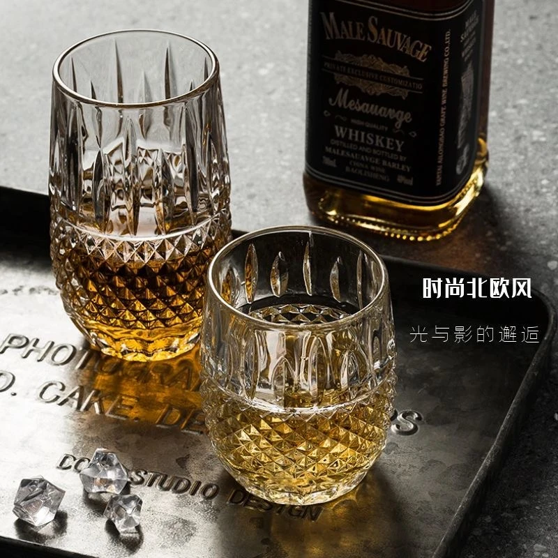 水晶威士忌酒杯创意ins风欧式古典洋酒杯家用玻璃水杯酒吧教父杯