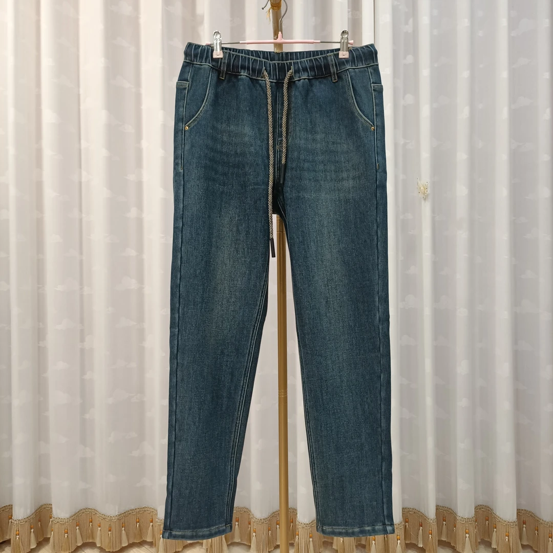 胖人坊大码加绒牛仔裤01247  裤长100