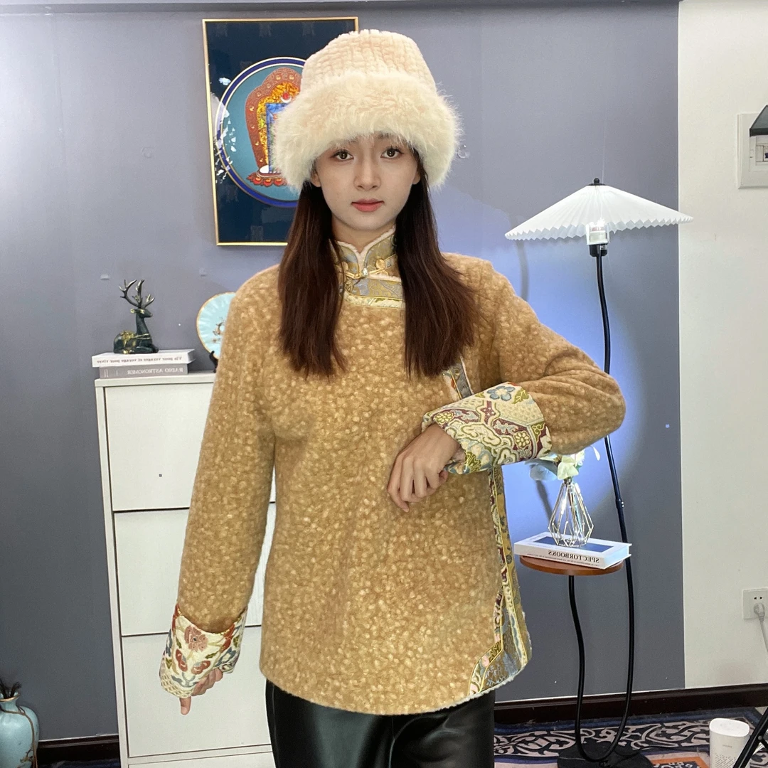 【藏吉家】~双面羊绒藏式外套女藏装秋冬季新款提花藏服民族风棉衣