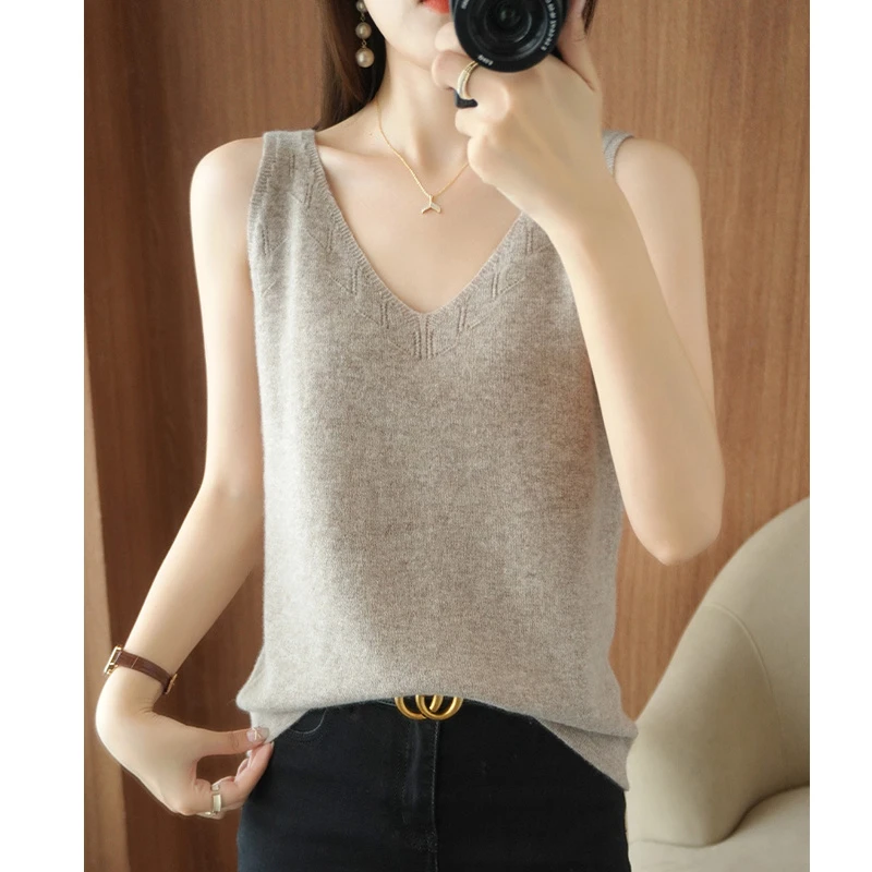羊毛吊带内搭薄款背心女韩版百搭打底针织衫毛衣无袖显瘦宽松上衣