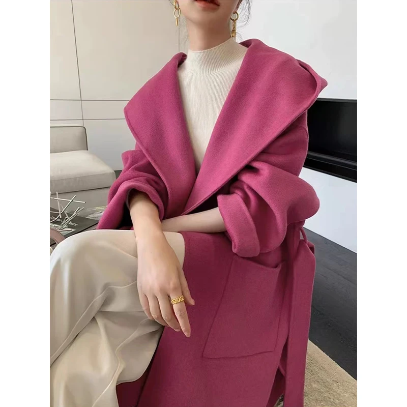 羊毛网红中长款毛呢外套女装百搭宽松双面呢大衣气质韩版纯色上衣