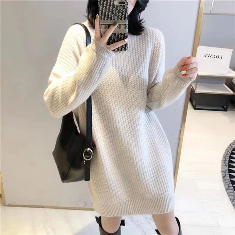 羊毛衫女针织套头中长款打底衫加厚宽松上衣洋气网红百搭显瘦毛衣