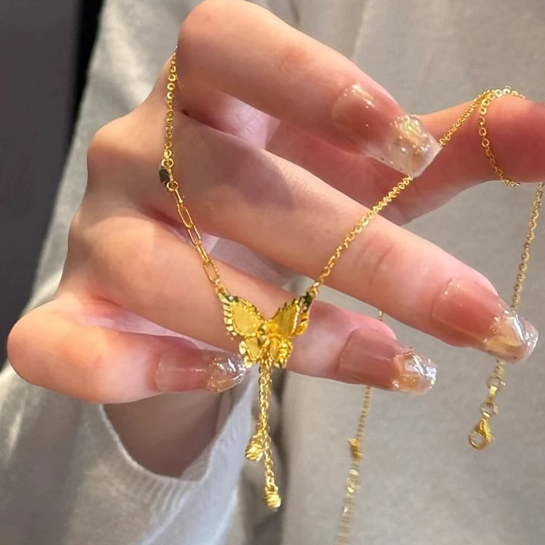 铜合金项链 轻奢时尚流苏蝴蝶项链女款精致仙女坠链