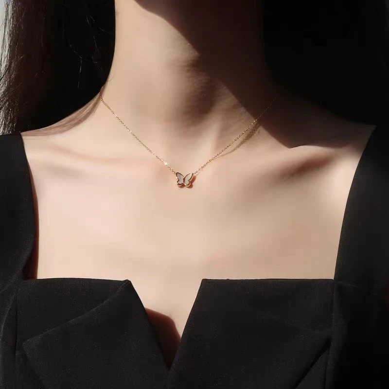 2025新款蝴蝶白贝吊坠锁骨链小清新仙女夏日轻奢小众款