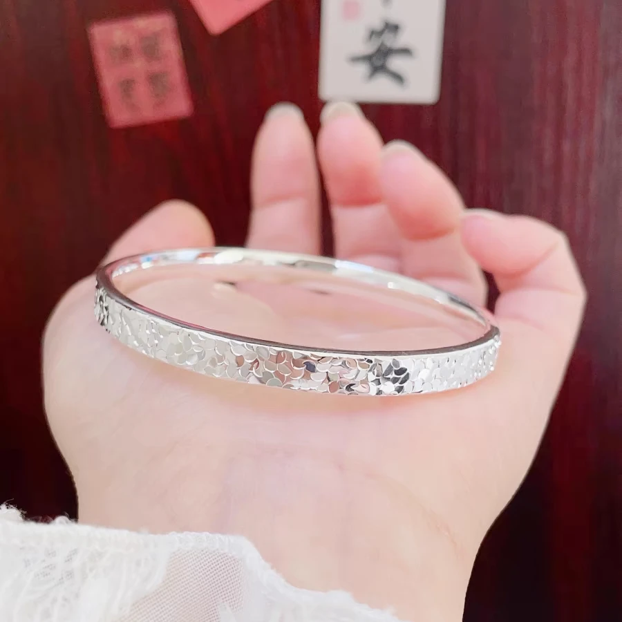 铜合金手镯 经典百搭小众高级感碎碎冰银色手镯女款精美不掉色