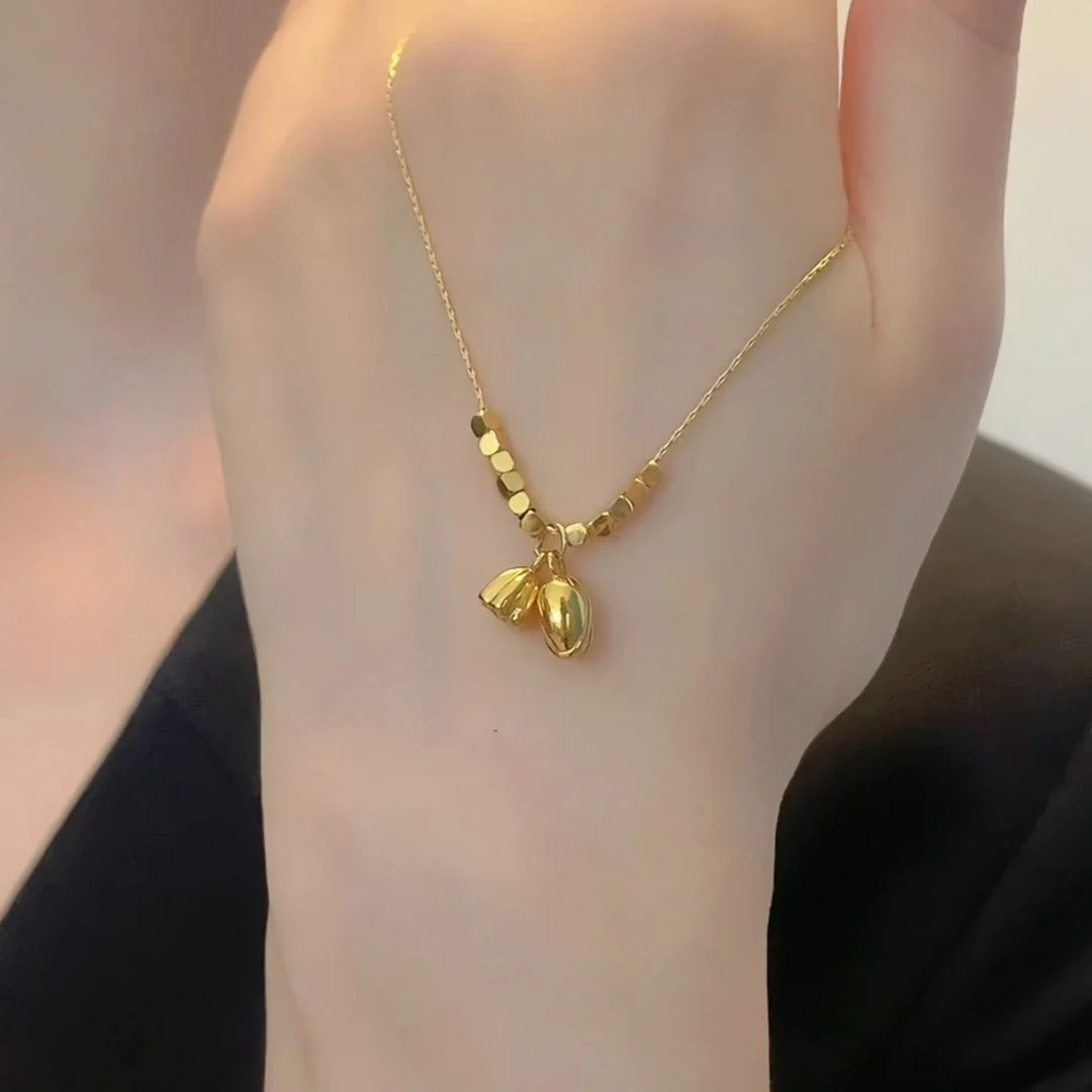 钛钢项链 不掉色荷花莲蓬两世欢项链气质轻奢百搭锁骨链时尚饰品