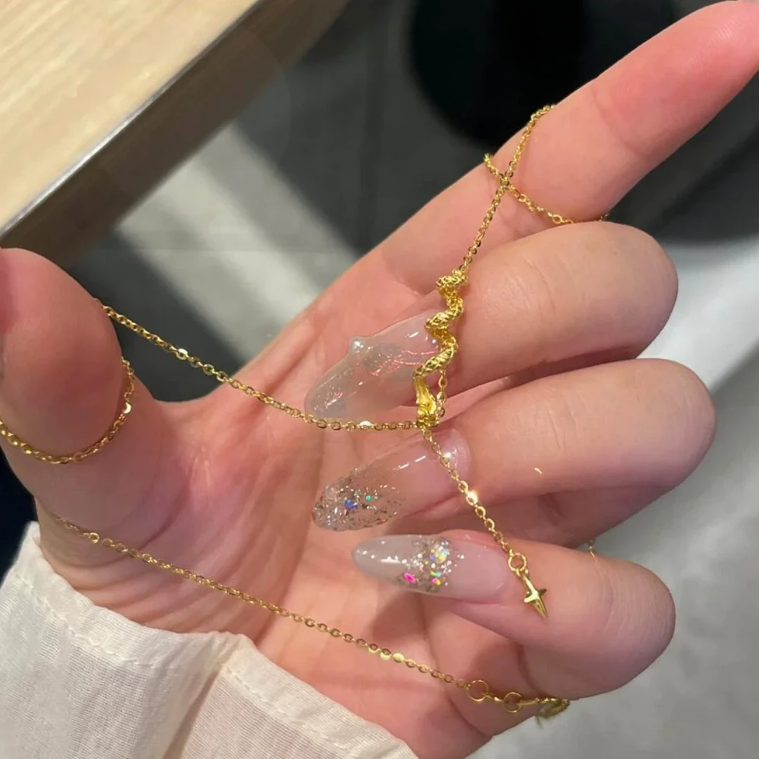 JIN BAI ZHENG 钛钢项链 蛇年新款时尚灵蛇流苏项链小众轻奢百搭