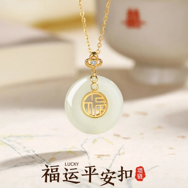 钛钢项链 不掉色镂空福运平安扣项链时尚百搭气质感国风福字吊坠