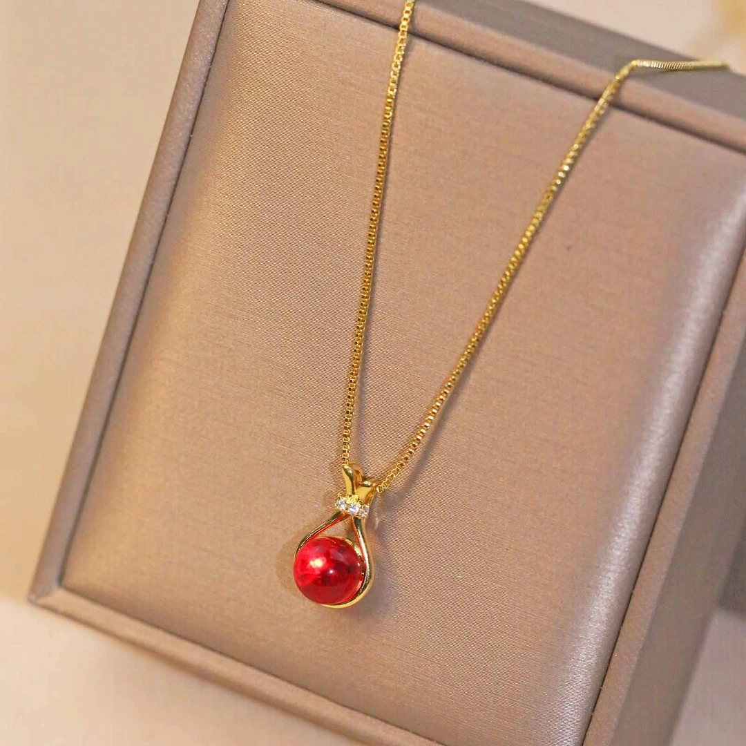 钛钢项链 时尚新款不掉色福袋项链女轻奢时尚气质相思豆锁骨链女