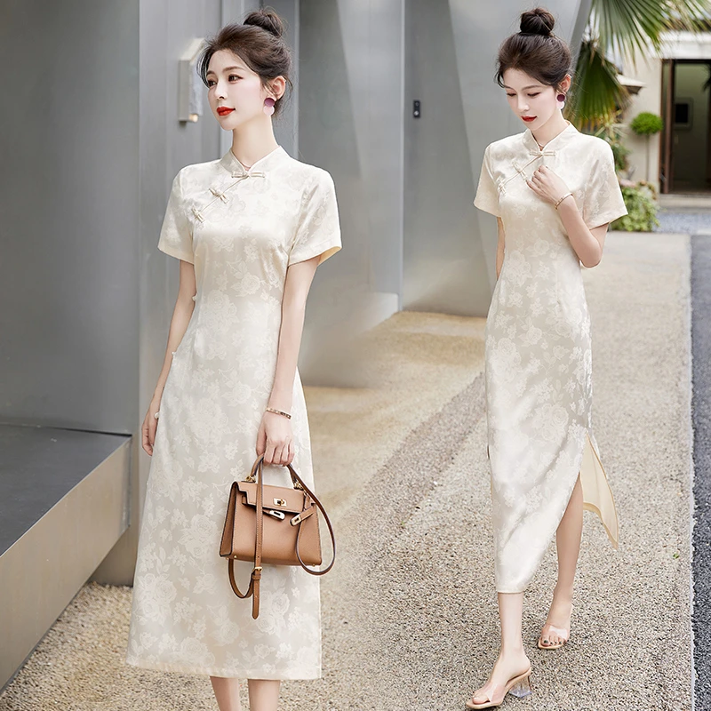 新中式国风连衣裙女2024夏新款高端轻奢气质修身显瘦改良旗袍长裙