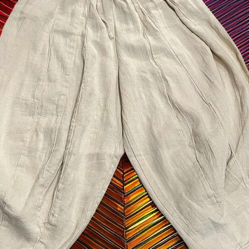 春季新款棉麻20片拼接纯色净面南瓜裤，时尚休闲宽松百搭花苞裤