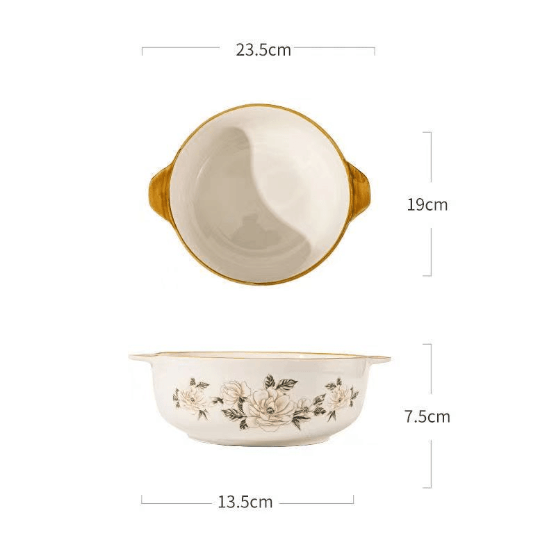 山茶花双耳碗2个，尺寸9英寸(含双耳尺寸) 破损联系客服补发D