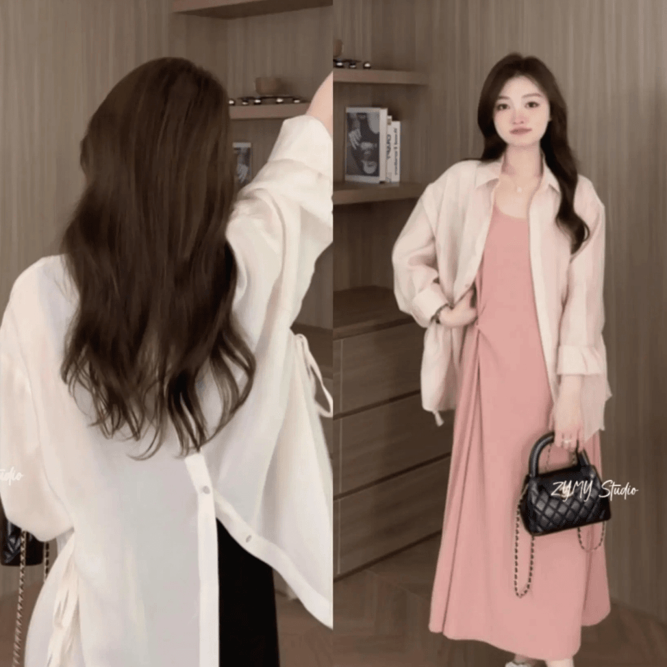 孕妇套装夏季潮款洋气时髦扭结吊带长裙网红后背开叉带防晒两件套