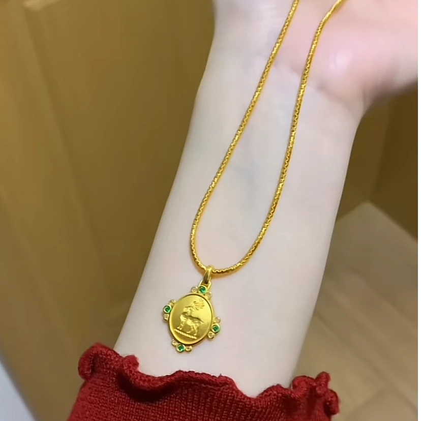 「MJ」足金999古法麋鹿黄金吊坠不含链  司凤同款 古法黄金饰品