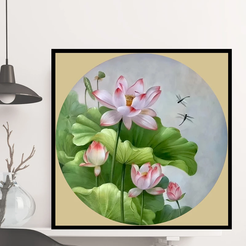 荷花 莲花 diy数字油画 新中式填色手工装饰画客厅清新古风挂画