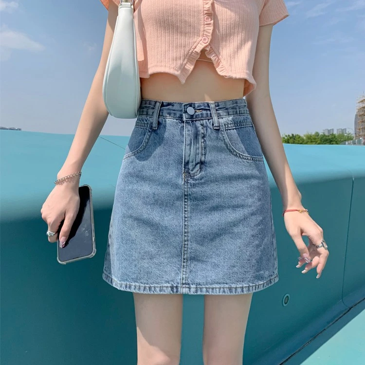 秋季显瘦a字牛仔小短裙女2023新款秋季小个子高腰包臀牛仔半身裙