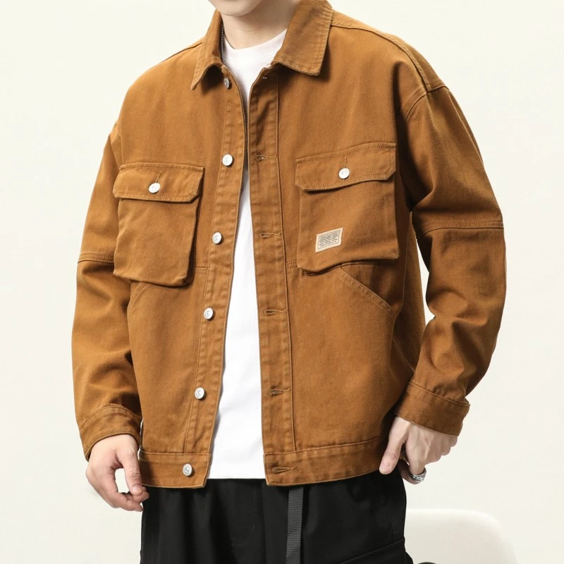 法式多口袋工装夹克外套男春秋宽松潮牌新款潮流工装夹克男3020