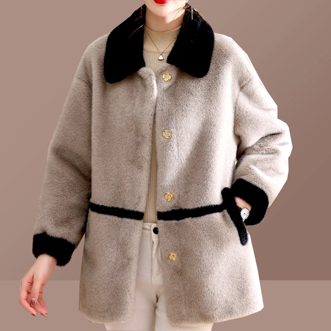 冬季加厚皮毛一体毛毛大衣女冬大码洋气妈妈装时尚保暖外套中年女