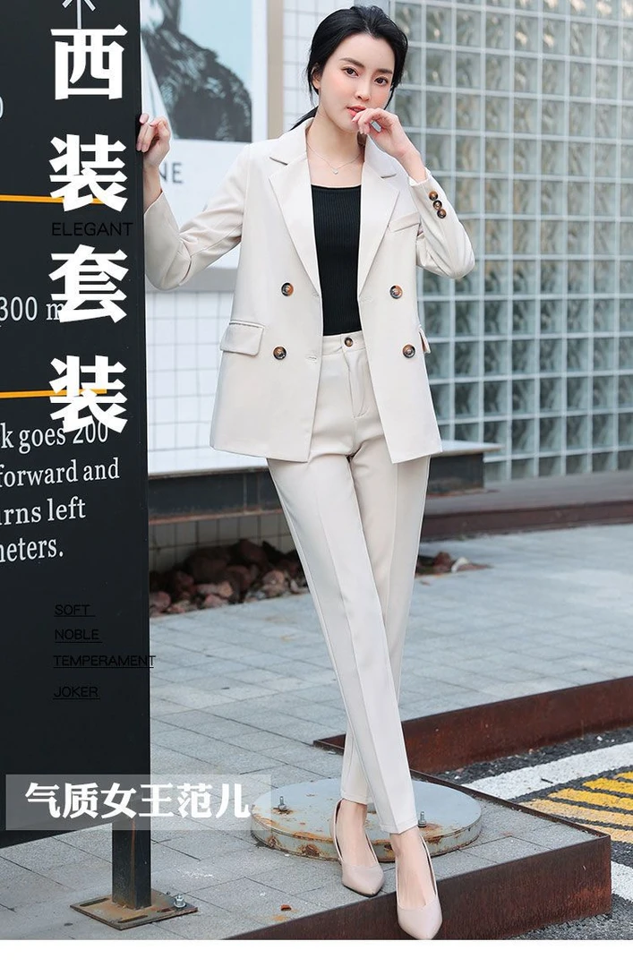 纯色双排扣西装外套女春秋新款2024时尚气质高级感西服通勤宽松