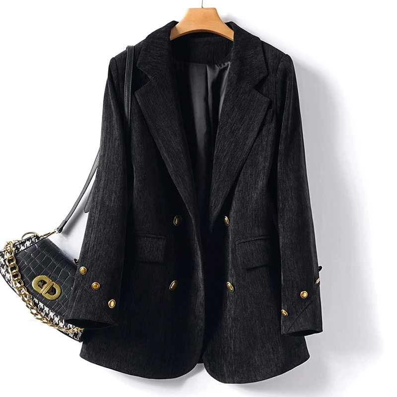 2024雪尼尔秋冬新款小西装外套女休闲高级感黑色宽松时尚复古外套