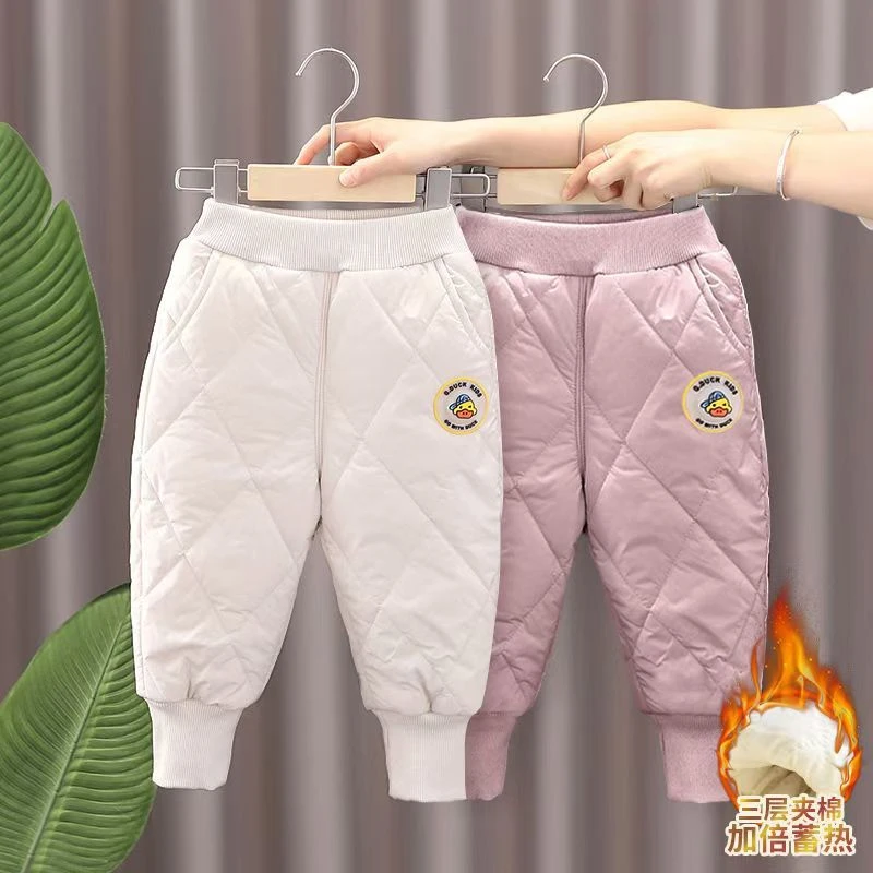 小黄鸭儿童棉裤冬款2025新款中小童超厚防风裤女童保暖裤子外穿潮