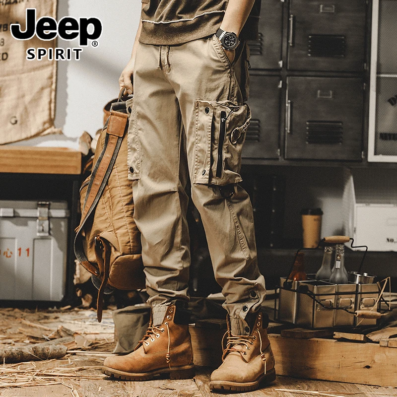 jeep吉普美式加绒工装裤子男加厚秋冬新款户外通勤山系战术休闲裤