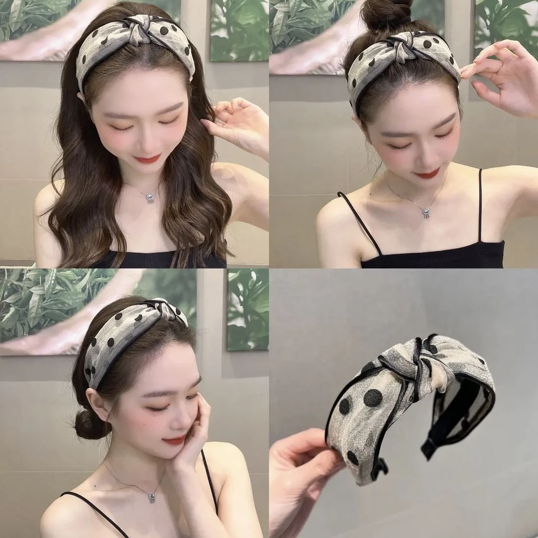 韩国波点网纱打结发箍女洗脸百搭简约仙女森系超仙显脸小宽边头G