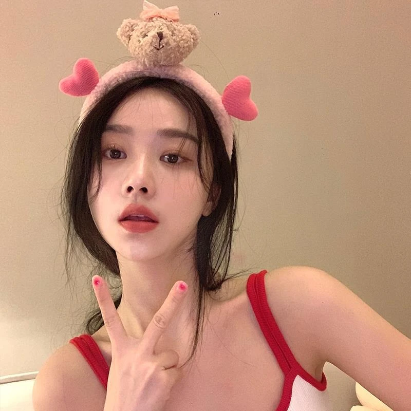 可爱毛绒立体爱心小熊发箍发捆女秋冬洗脸发卡韩式爆款头箍头饰