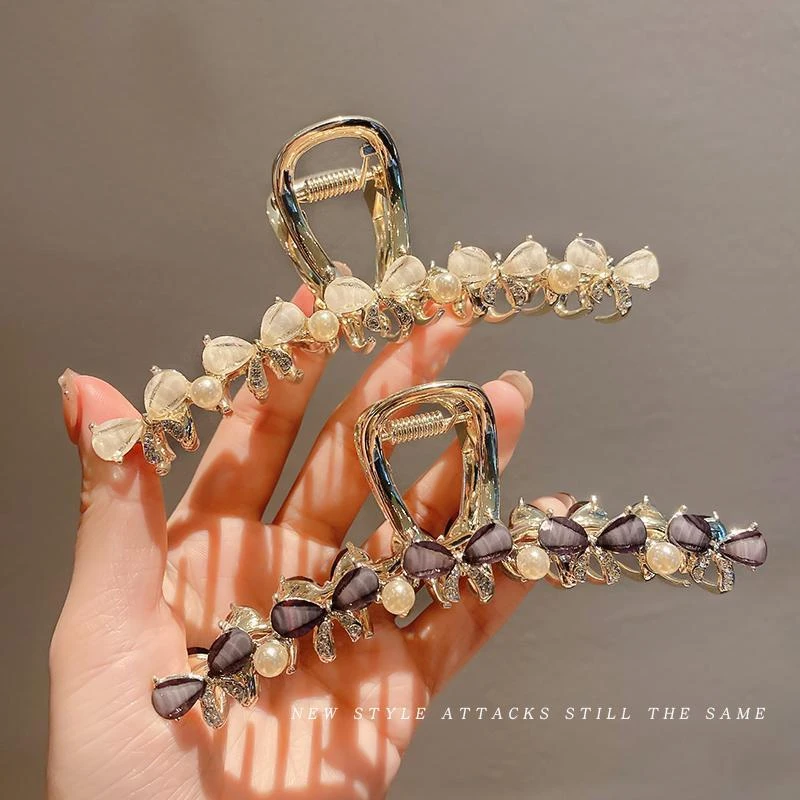 蝴蝶结发夹女后脑勺抓夹高级感头发鲨鱼夹子网红发卡大号发抓头G