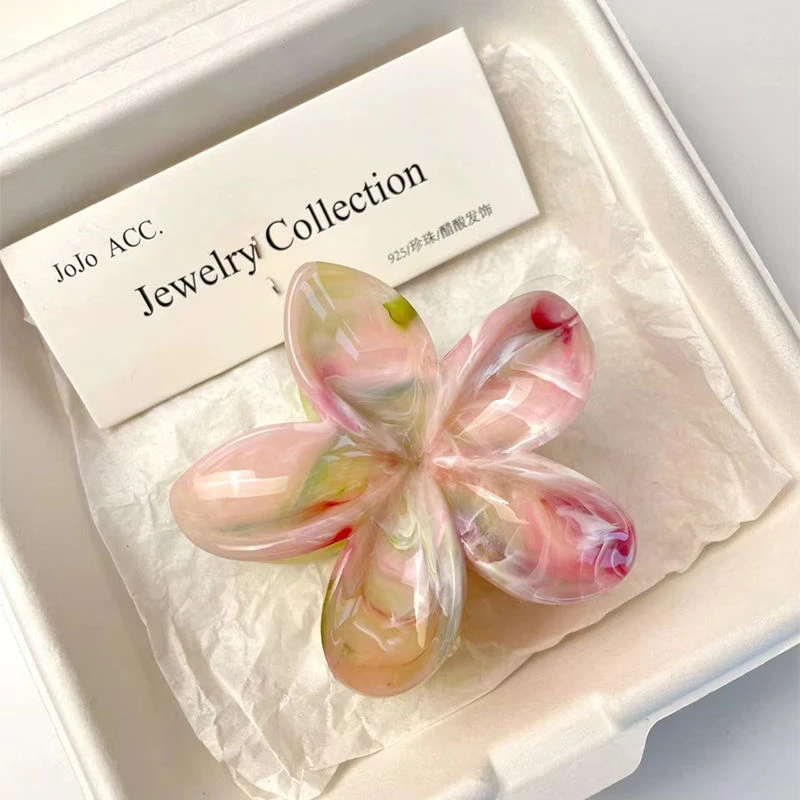 绮梦夏日~晕染鸡蛋花抓夹2024新款后脑勺盘发鲨鱼夹半扎发夹头饰