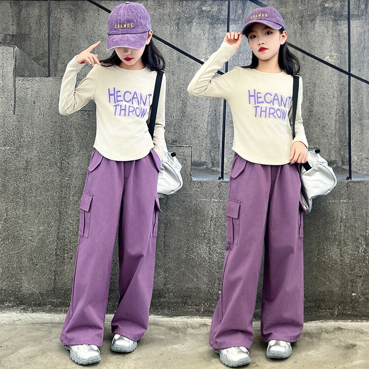 女童2024秋季新款运动洋气卫衣套装时尚春秋纯色女童中大童