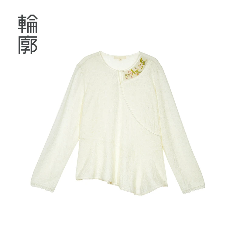 轮廓桃夭慵懒宽松针织打底衫L243Y083侘寂国风时尚气质提花长袖衫