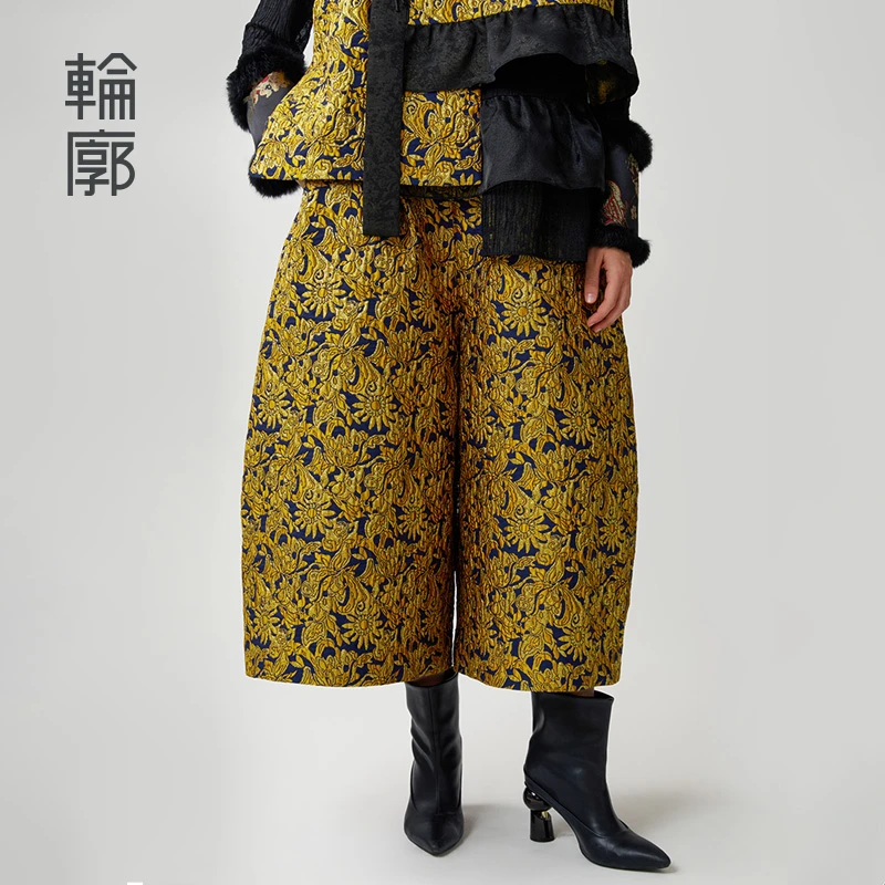 轮廓繁花新中式提花九分裤L243K014经典大廓形奢华肌理时尚休闲裤