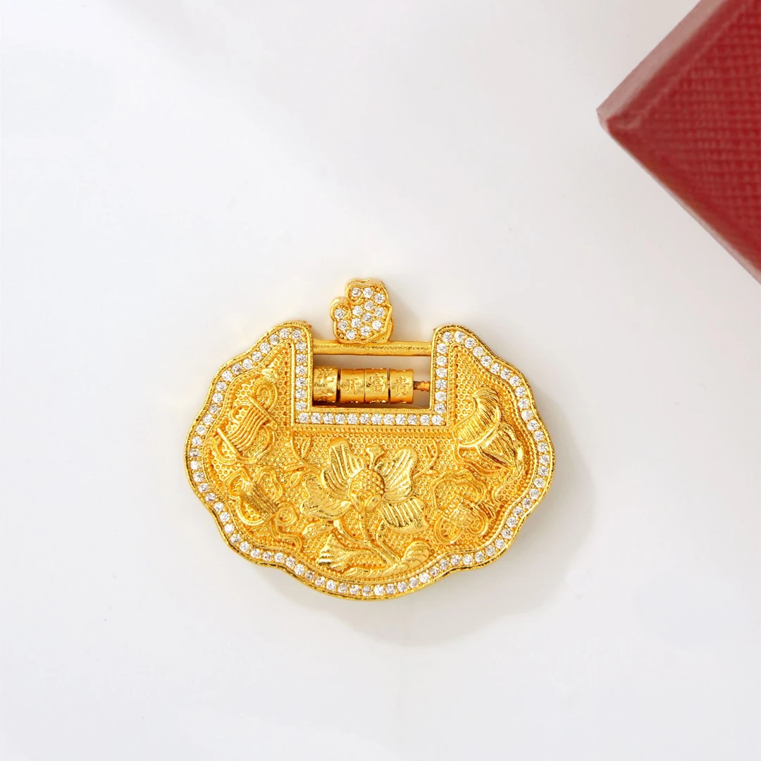 合金吊坠 F-011胖妹妹大码饰品新中式国风微镶花开富贵如意锁吊坠