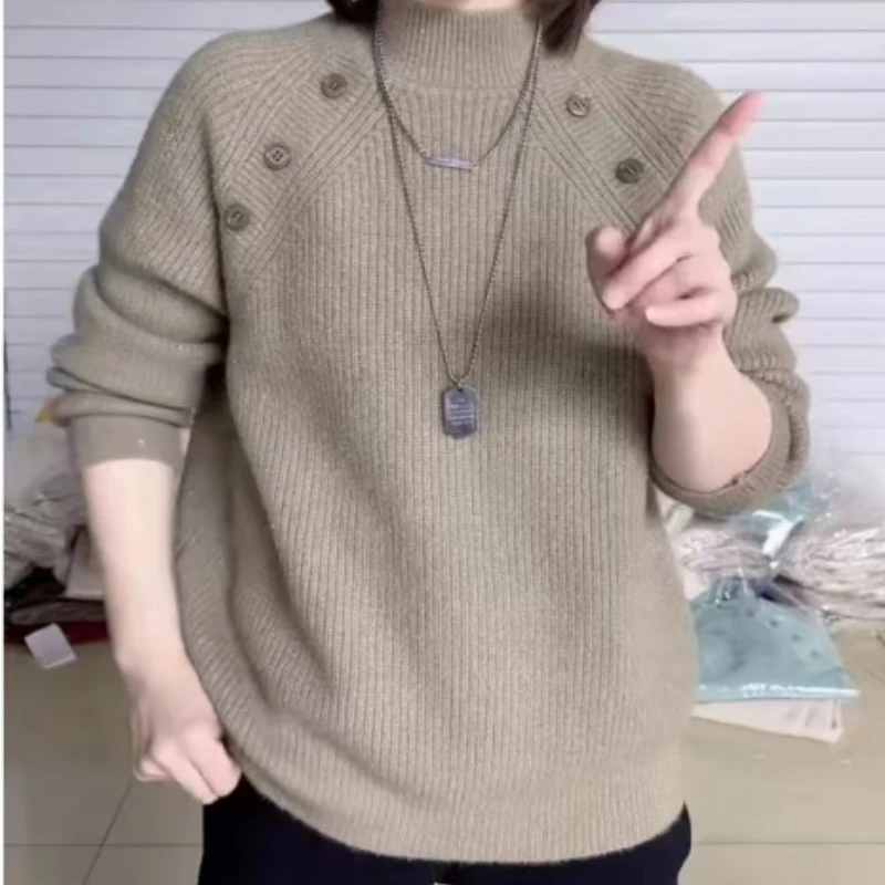 Z加厚保暖打底衫上衣2024秋冬新款内搭圆领套头百搭针织毛衣长袖