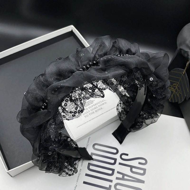 高级感黑色网纱镶嵌发卡发箍女高颅顶显脸小逛街气质压发洗脸头箍