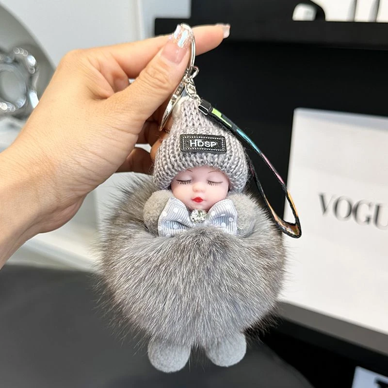 狐狸毛钥匙扣可爱挂件时尚毛绒娃娃公仔玩偶书包包挂件情侣礼物