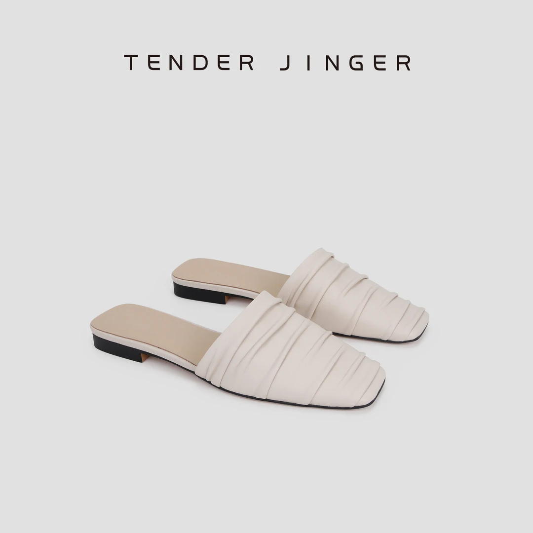 Tender Jinger 夏季时尚网红法式包头半拖鞋女平底百搭单鞋