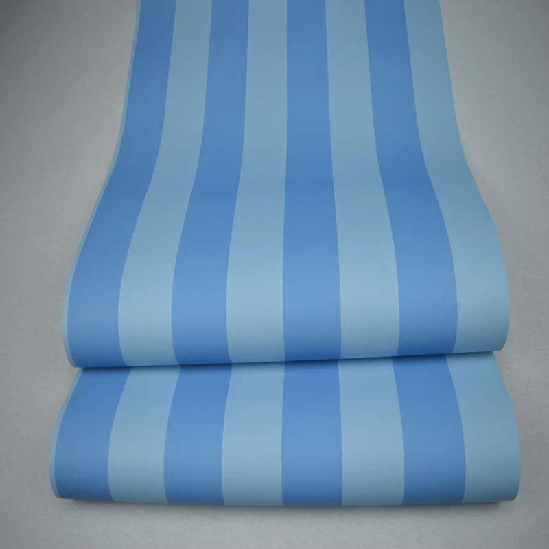 纯纸壁纸进口布鲁斯特竖条纹浅蓝色现代简约环保儿童房卧室墙纸