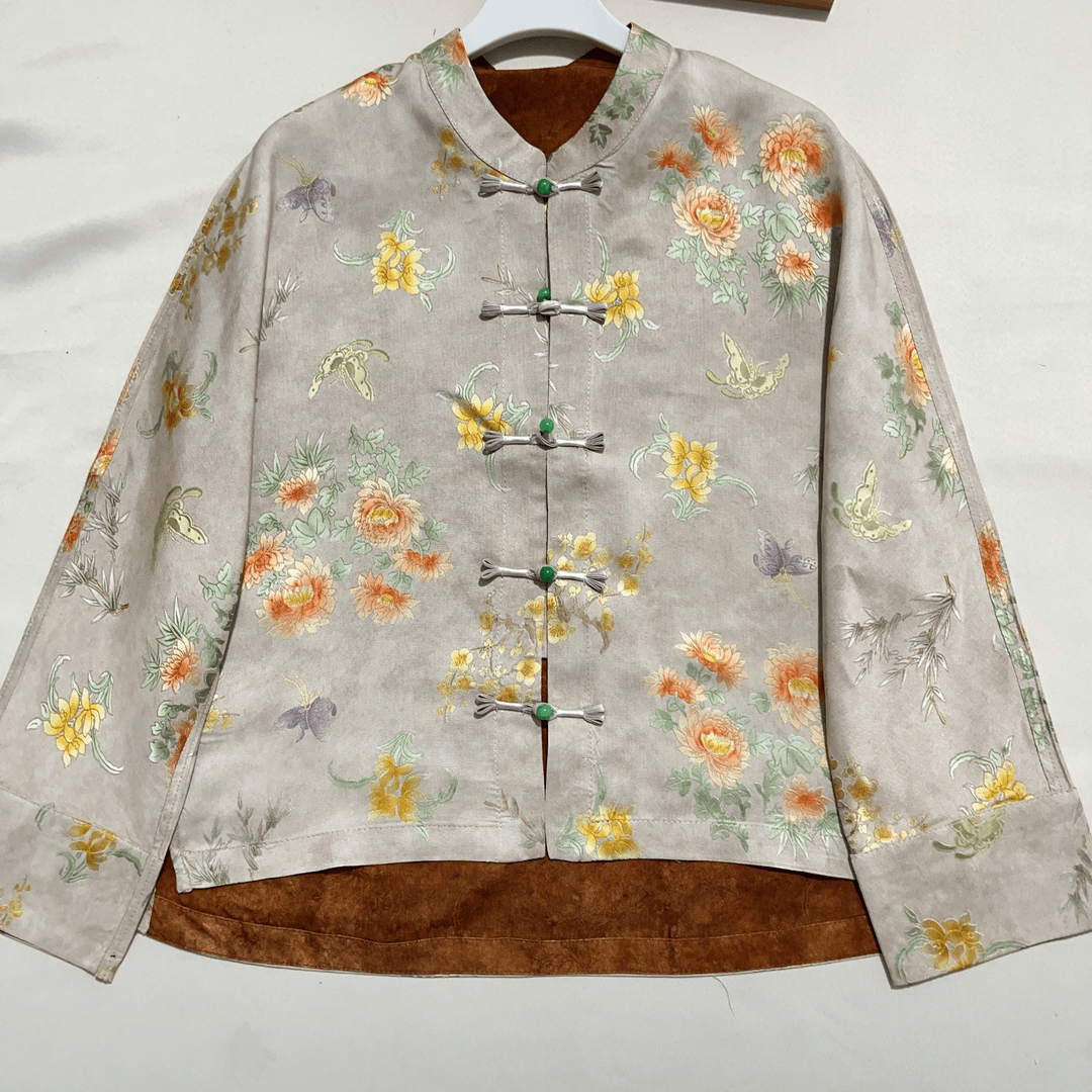 【秋菊】新中式重磅国风薯莨老料女显瘦遮肉长袖上衣外套