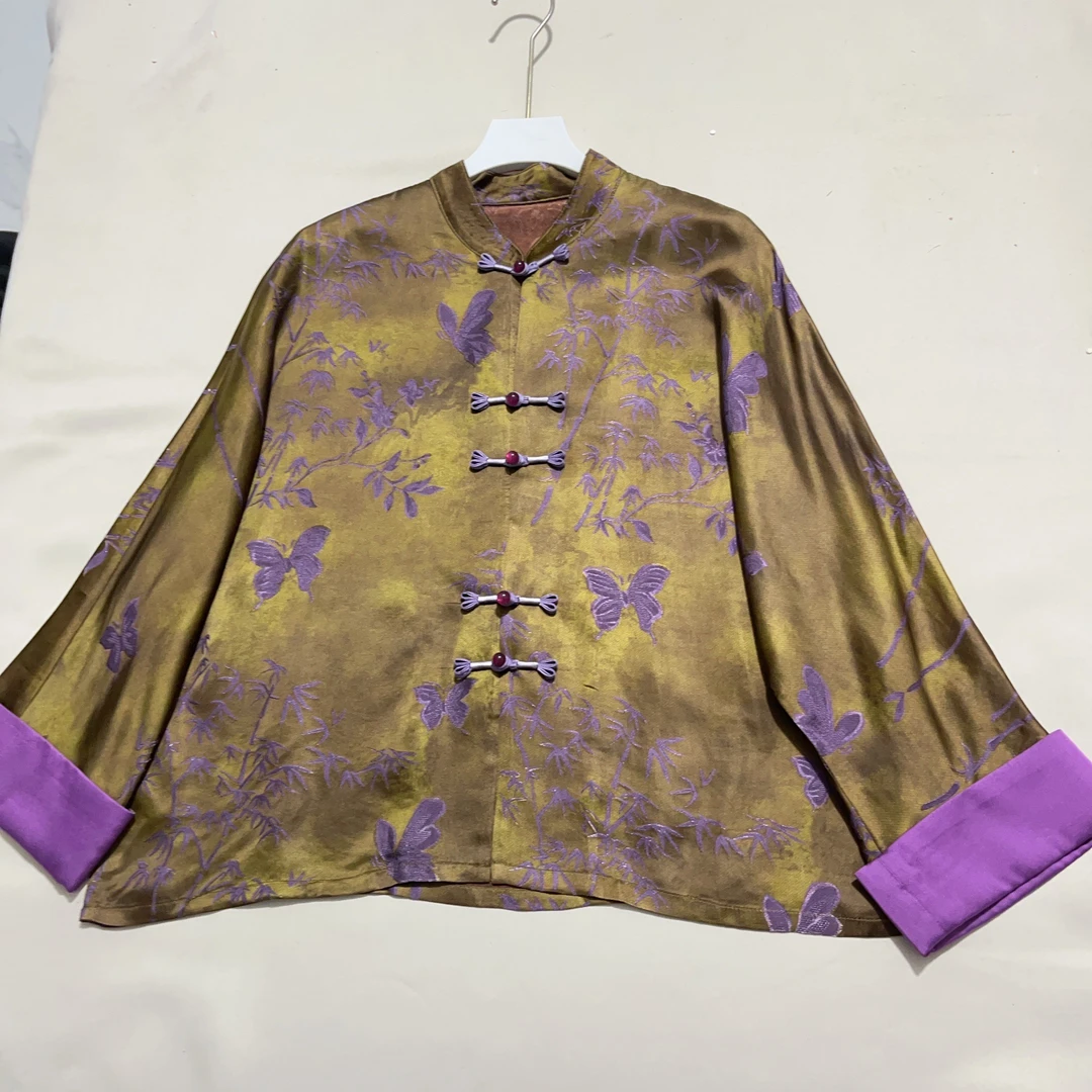 【紫竹】新中式国风女重磅香云老料薯莨显瘦遮肉长袖上衣外套