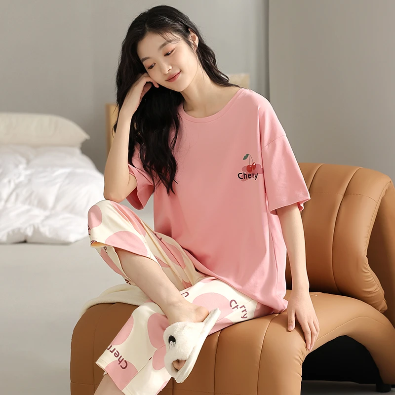 纯棉睡衣女夏季七分裤高级感短袖可外穿2023年新款休闲套装家居服